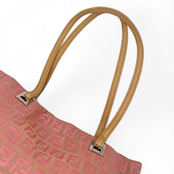 Rare Vintage FENDI Pink Monogram FF Zucca Logo Embossed Canvas Top Handl… - Picture 7 of 14